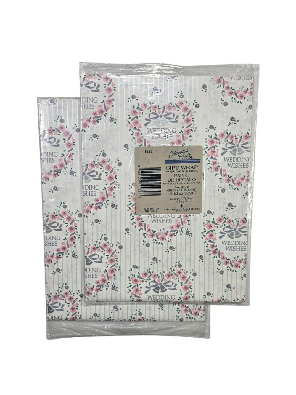 Celebrations By Gibson Set of 2 Vintage Wedding Wishes Gift Wrap 4 Sheets 20x30"